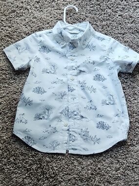 EUC Janie & Jack Spring Easter Bunny Short-sleeve Button-down Shirt Size 2T